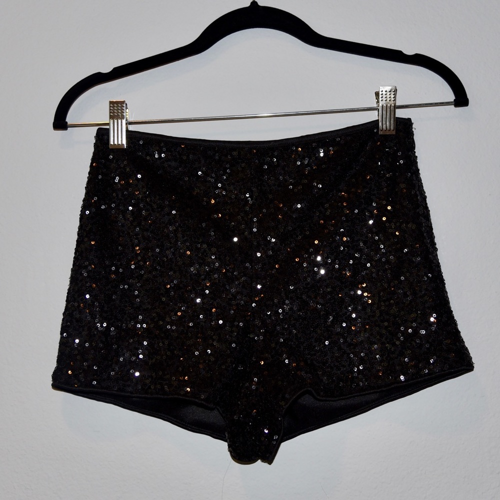 Black Sequin Hot Pant Shorts